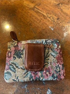 Relic Floral Tapestry Coin Wallet with Brown Leather Clip